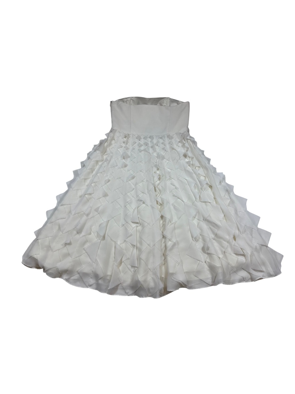 WHBM Strapless White Textured Fit Flare Dress sz 6 Layered Tulle Lining (NN790)
